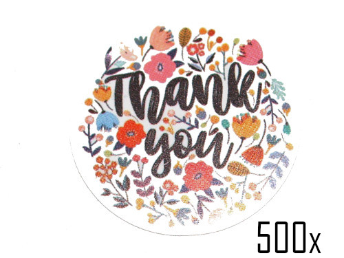 Aufkleber THANK YOU Sticker Blumen, 500 Stck